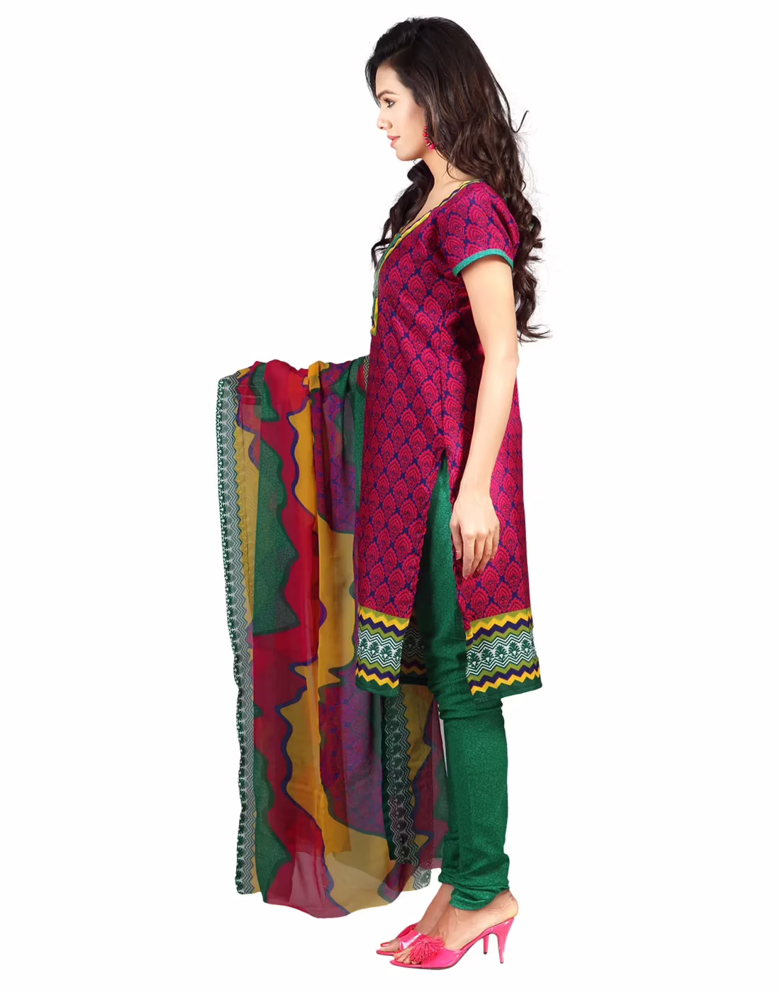 Lookslady Printed Pink Cotton Dress-Material