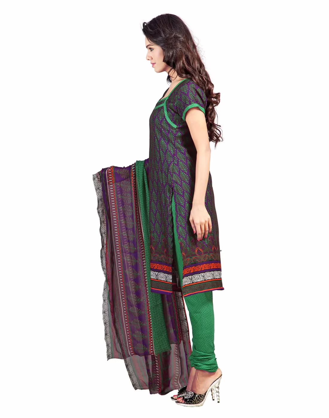 Lookslady Printed Green Cotton Dress-Material