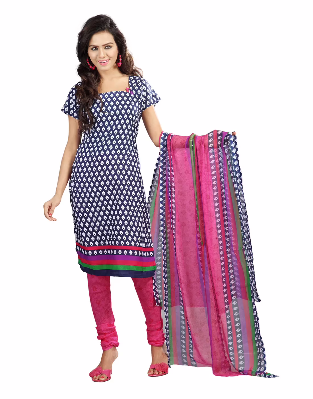 Lookslady Printed Blue Cotton Dress-Material