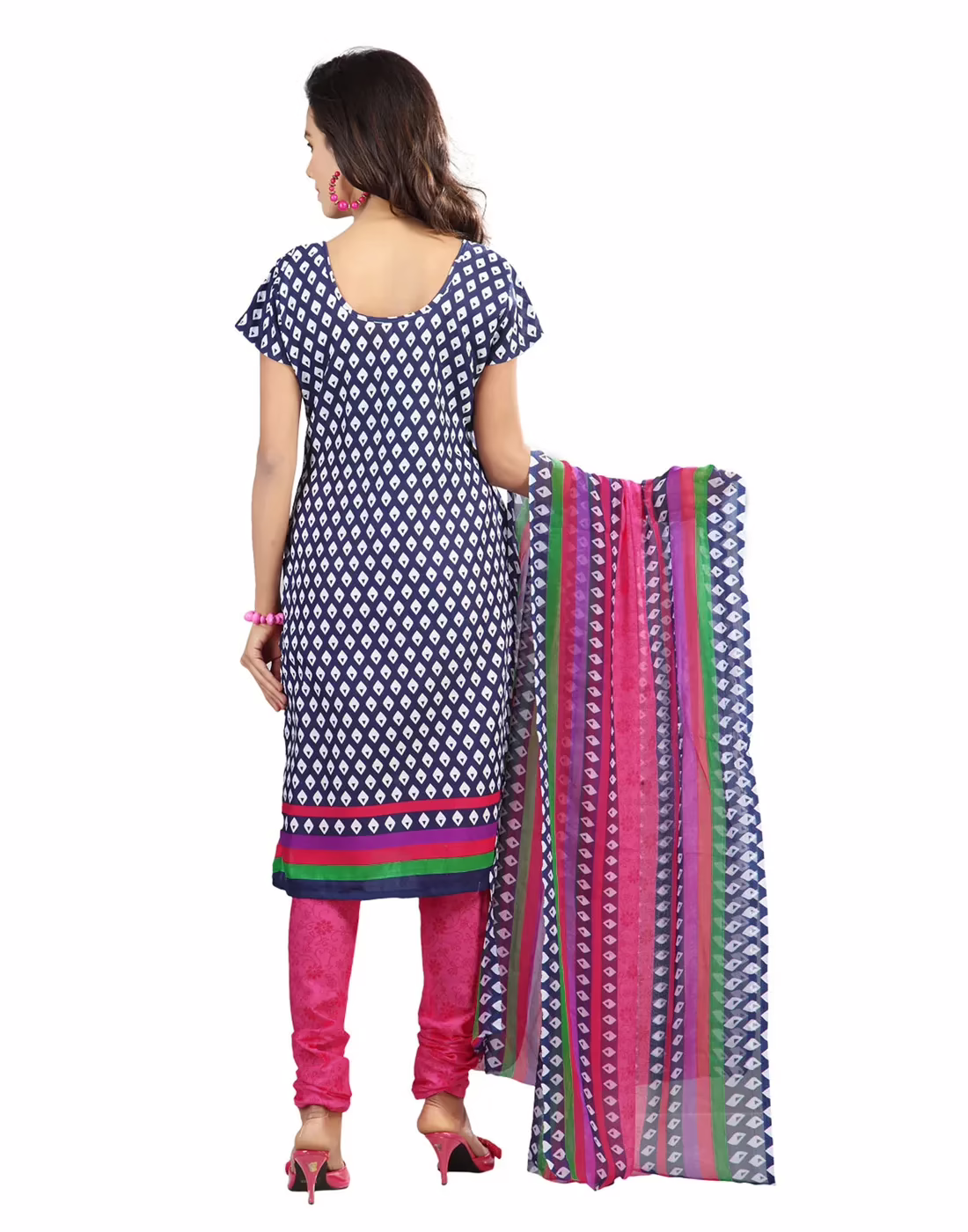 Lookslady Printed Blue Cotton Dress-Material