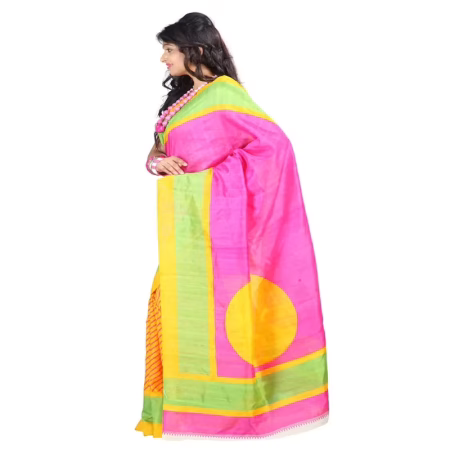 Lookslady Printed Yellow Bhagalpuri Saree