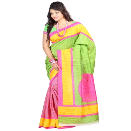 Lookslady Printed Pink Bhagalpuri Saree