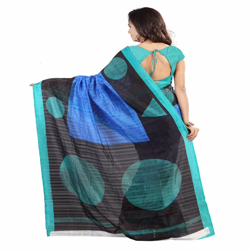 Lookslady Printed Blue Bhagalpuri Saree