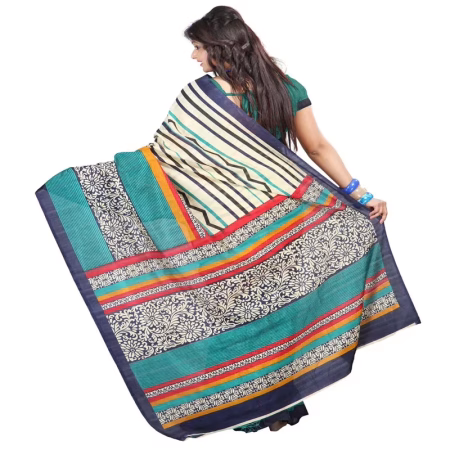 Lookslady Printed Beige Bhagalpuri Saree