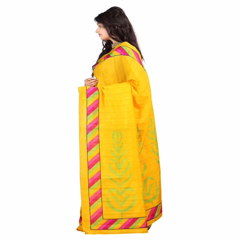 Lookslady Printed Yellow Bhagalpuri Saree