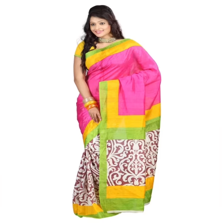 Lookslady Printed Beige Bhagalpuri Saree