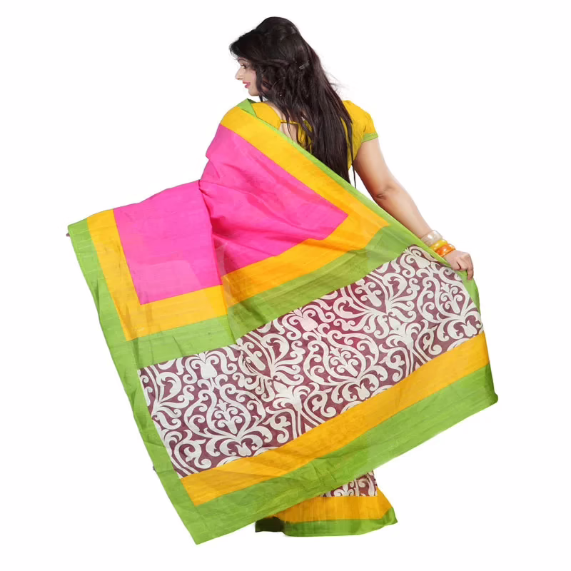 Lookslady Printed Beige Bhagalpuri Saree