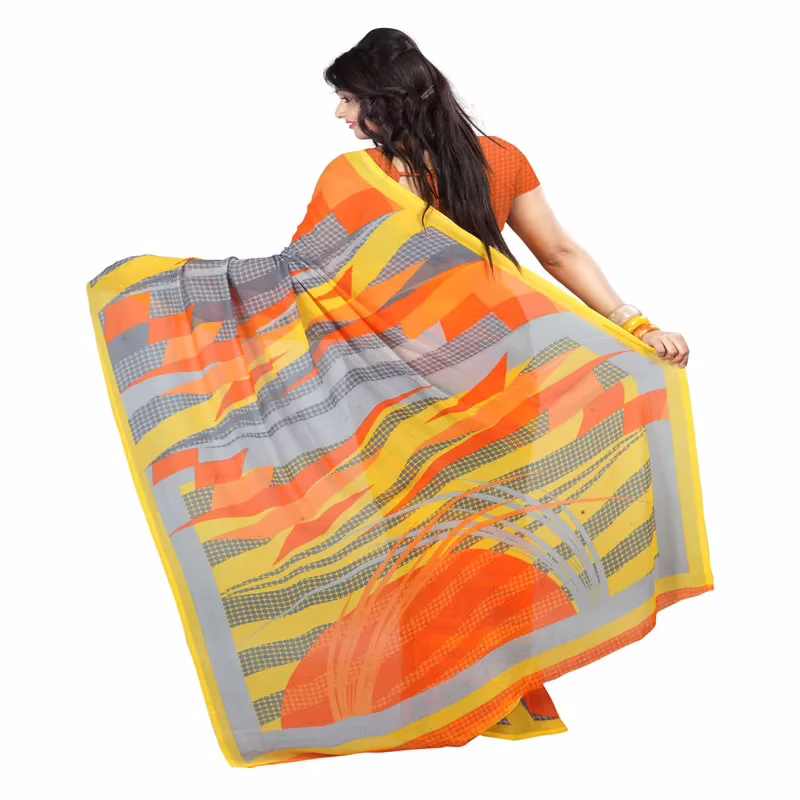 Lookslady Printed Yellow Georgette Saree