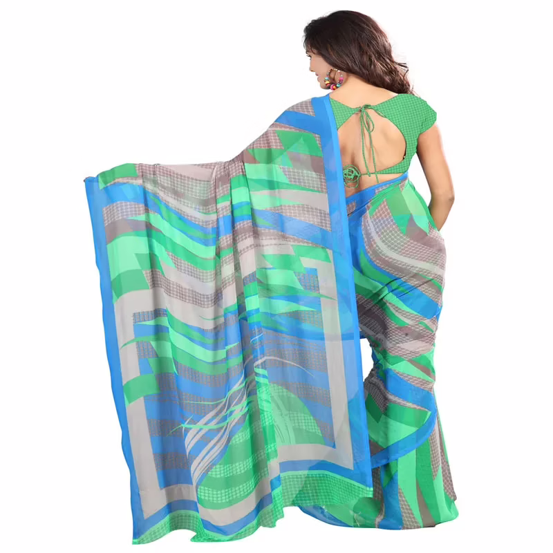 Lookslady Printed Blue Georgette Saree