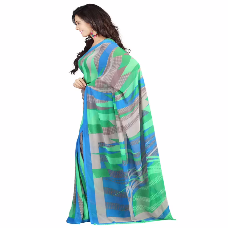 Lookslady Printed Blue Georgette Saree