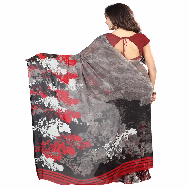 Lookslady Printed Black Georgette Saree