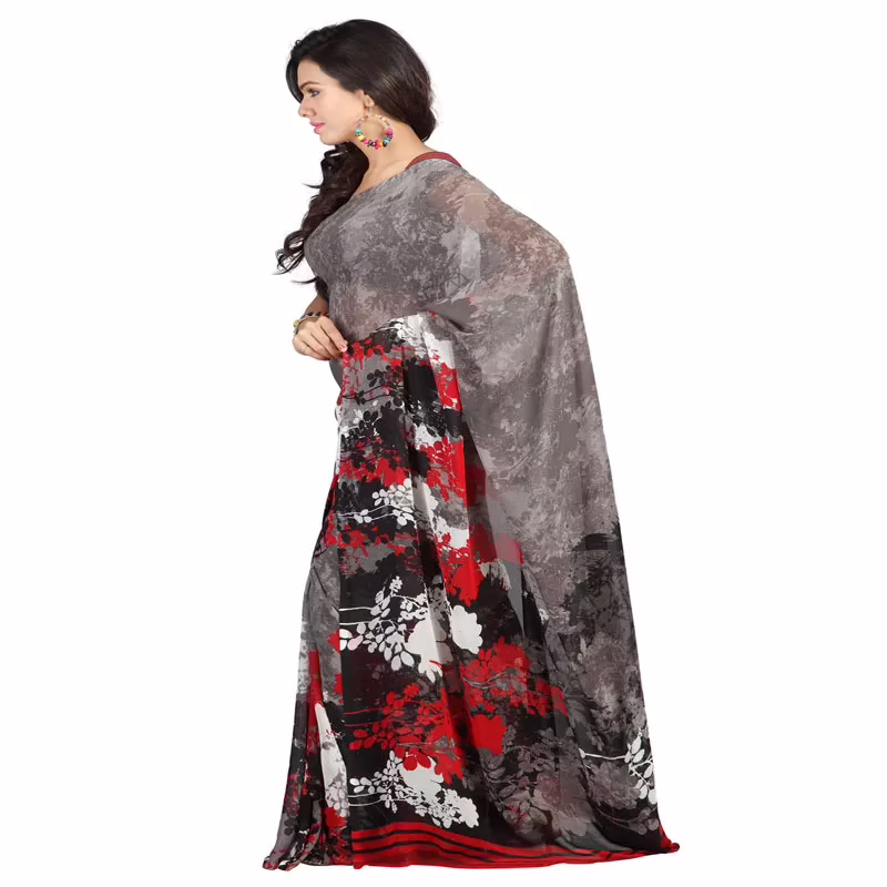 Lookslady Printed White Faux Georgette saree