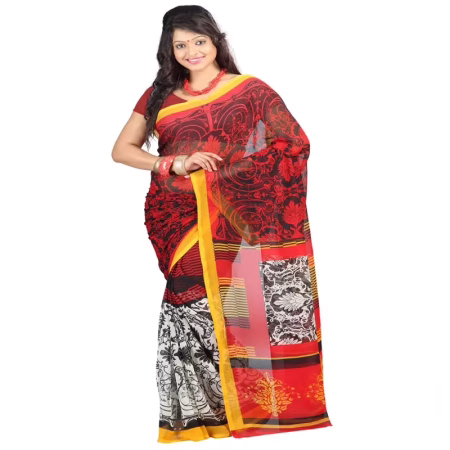 Lookslady Printed Black Chiffon Saree