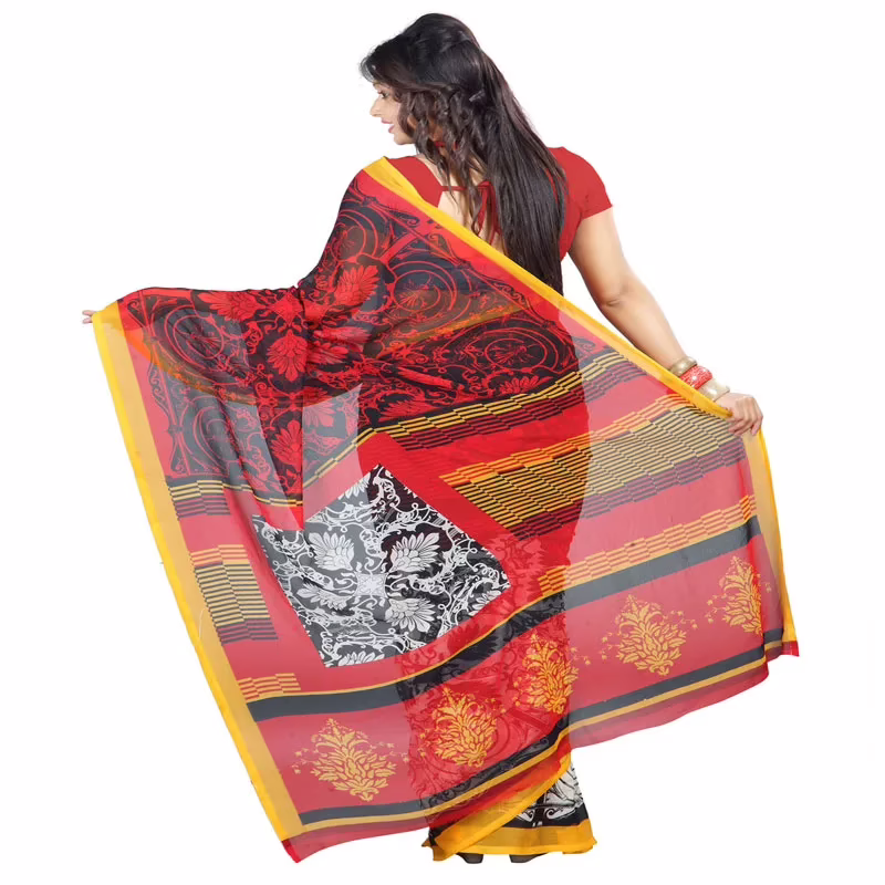 Lookslady Printed Black Chiffon Saree