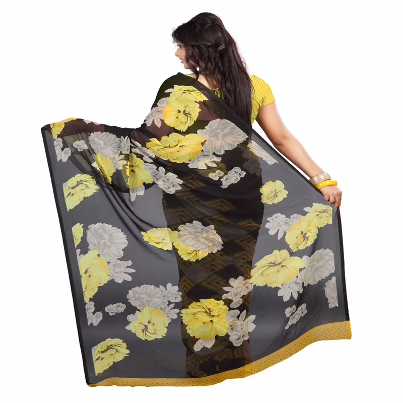 Lookslady Printed Black Chiffon Saree