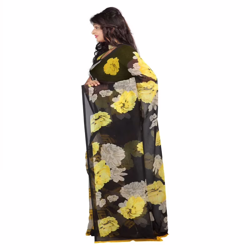 Lookslady Printed Black Chiffon Saree