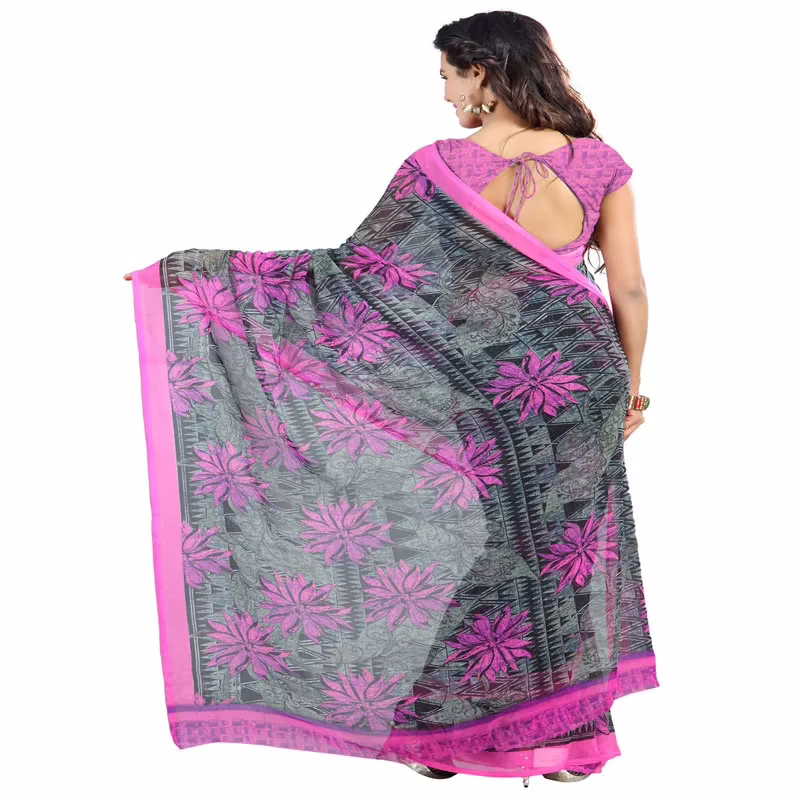 Lookslady Printed Green Chiffon Saree