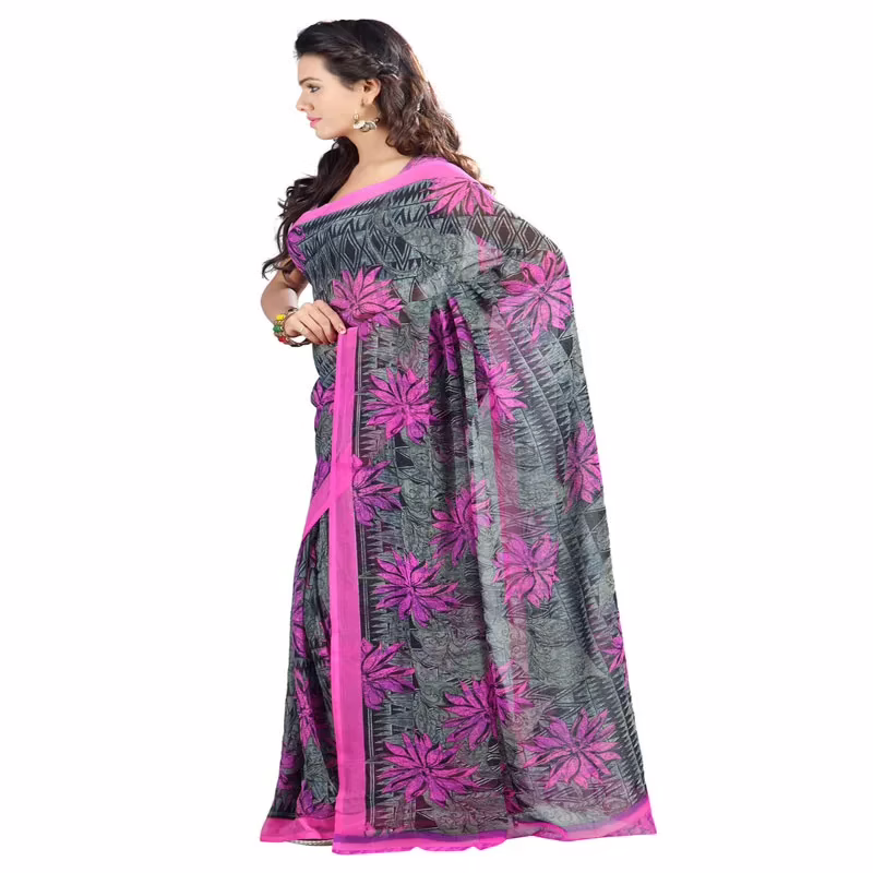 Lookslady Printed Green Chiffon Saree