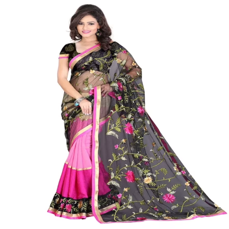 Lookslady Embroidered Black Net Saree