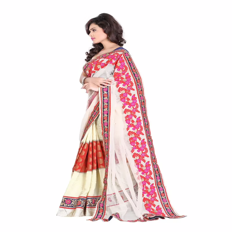 Lookslady Embroidered Beige Jacquard Saree