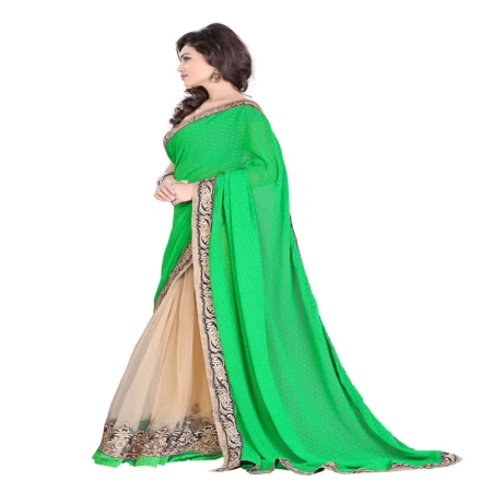 Lookslady Embroidered Green Chiffon Saree