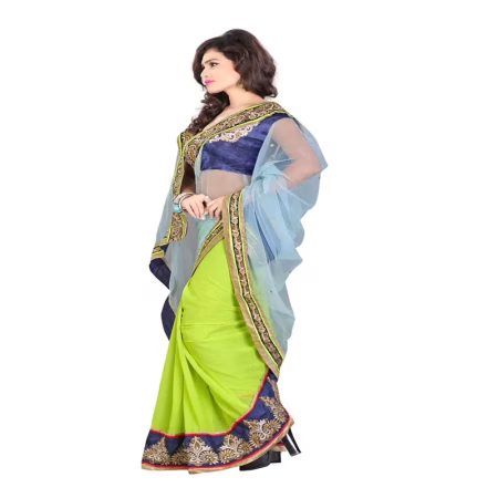 Lookslady Embroidered Light Blue & Green Pure Georgette Saree