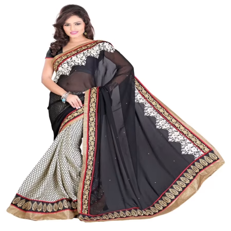 Lookslady Embroidered Black Georgette Saree