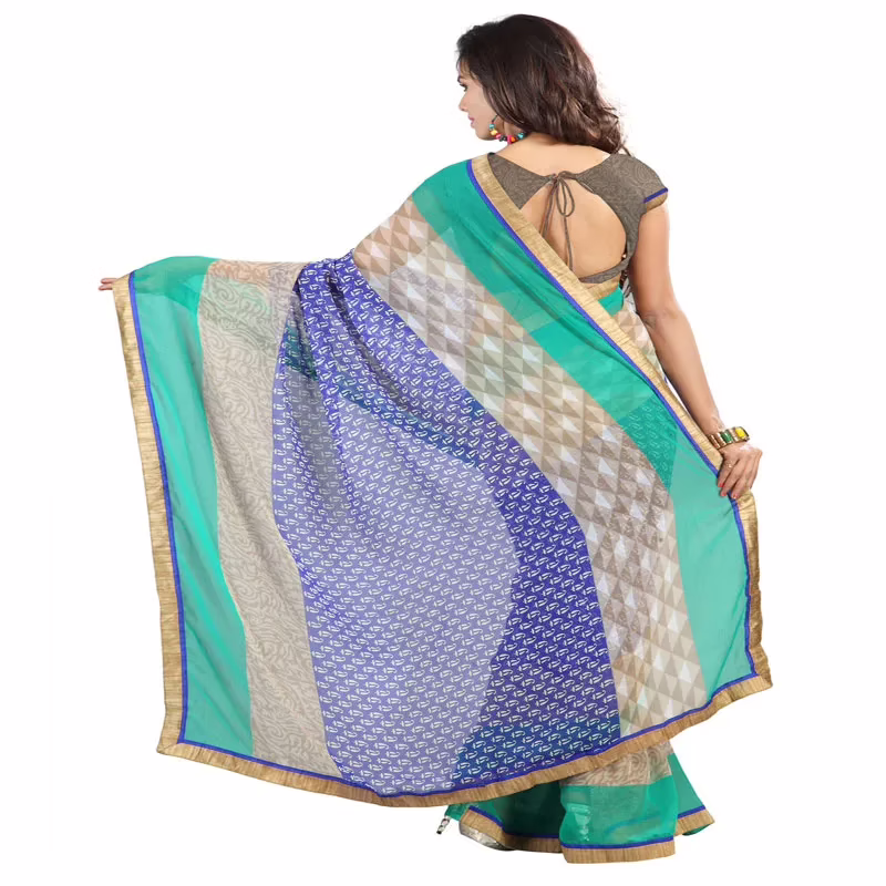Lookslady Printed Blue Chiffon Saree
