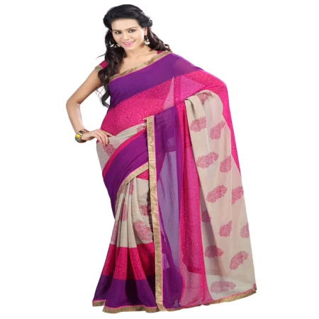 Lookslady Printed Pink Chiffon Saree