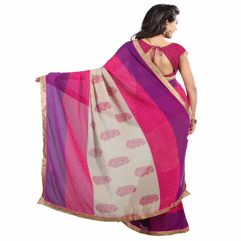 Lookslady Printed Pink Chiffon Saree