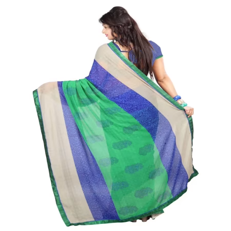Lookslady Printed Blue Chiffon Saree