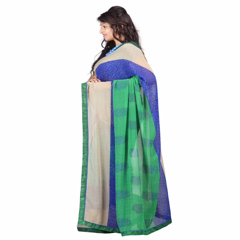 Lookslady Printed Blue Chiffon Saree