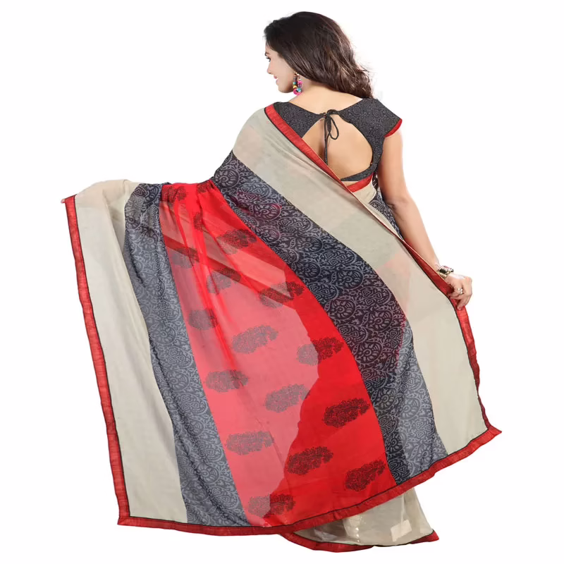 Lookslady Printed Red Chiffon Saree