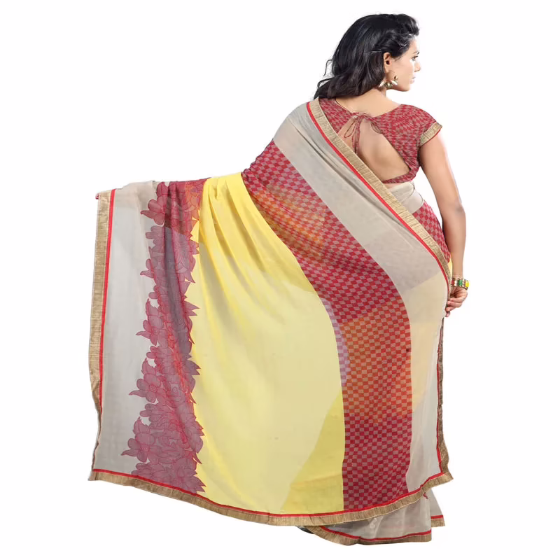 Lookslady Printed Red Chiffon Saree