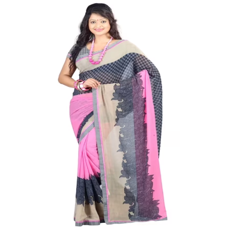 Lookslady Printed Pink Chiffon Saree