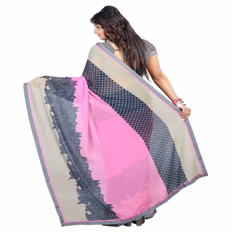 Lookslady Printed Pink Chiffon Saree