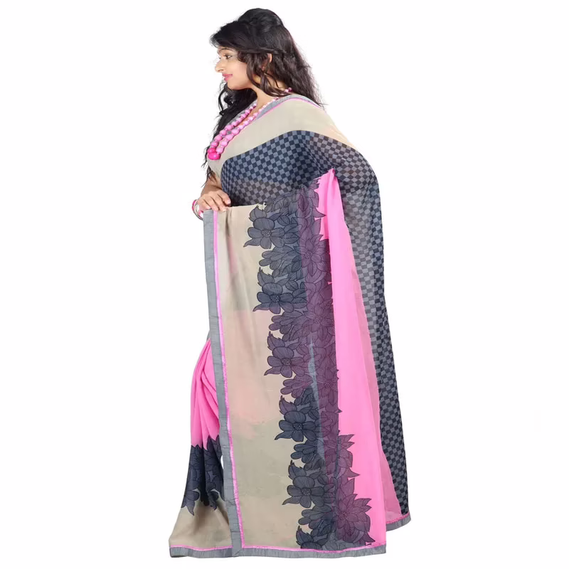 Lookslady Printed Pink Chiffon Saree