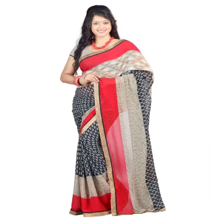 Lookslady Printed Black Chiffon Saree