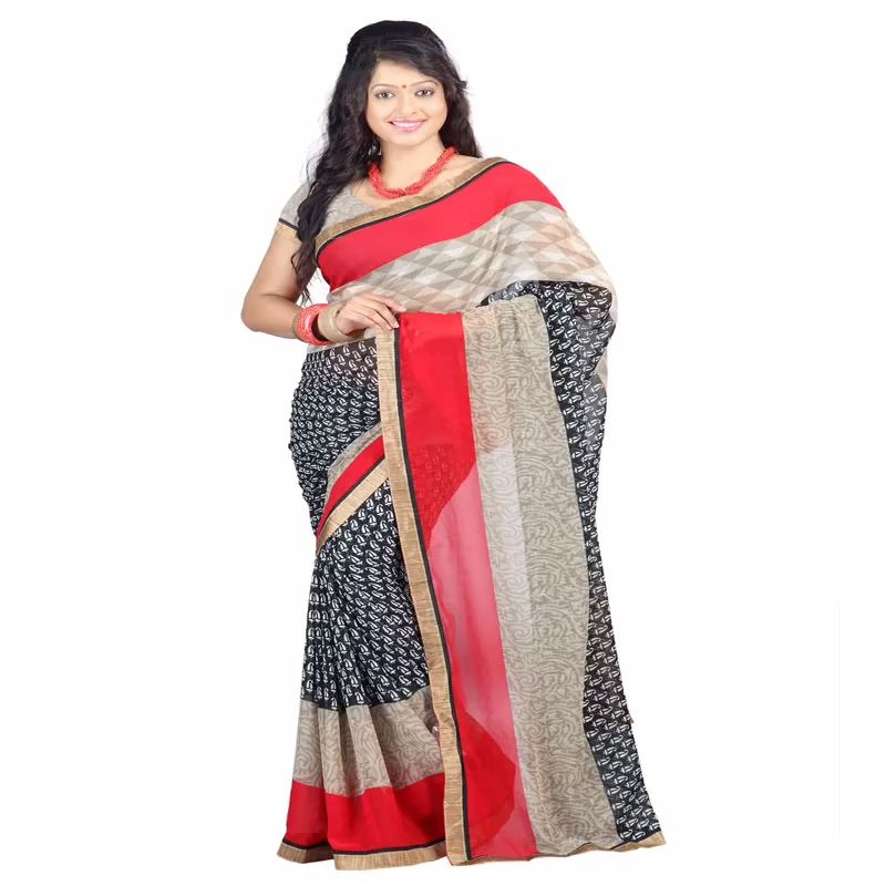 Lookslady Printed Black Chiffon Saree