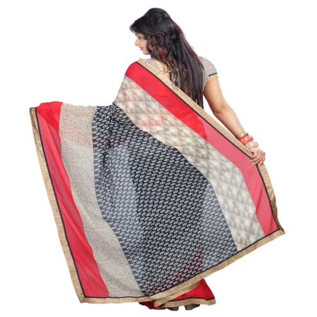 Lookslady Printed Black Chiffon Saree