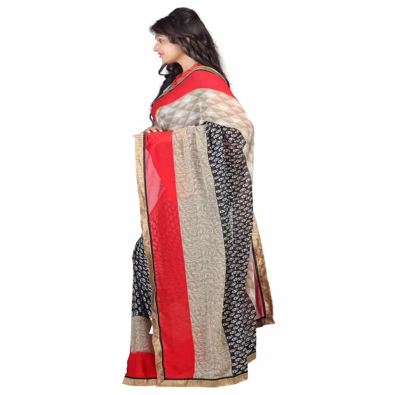 Lookslady Printed Black Chiffon Saree