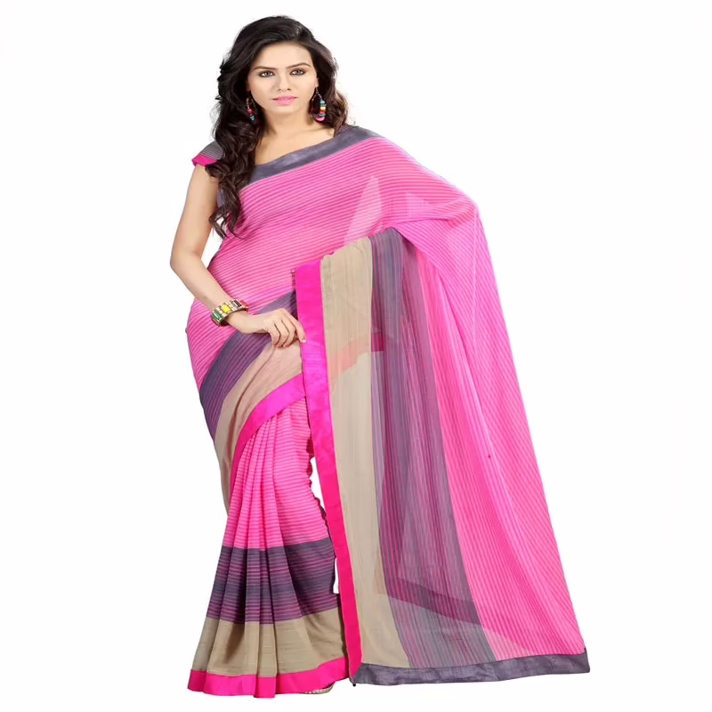 Lookslady Printed Pink Chiffon Saree