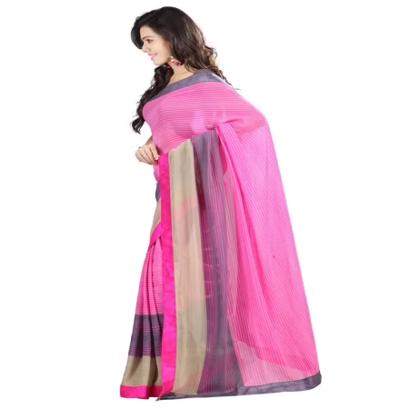 Lookslady Printed Pink Chiffon Saree