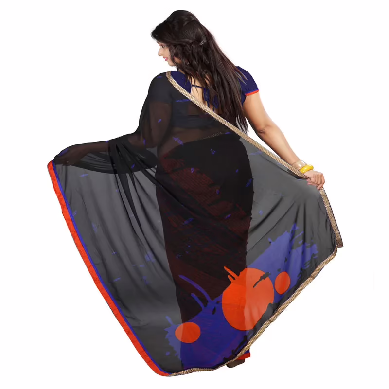 Lookslady Printed Black Georgette Saree