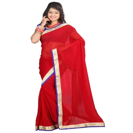 Lookslady Printed Red Chiffon saree
