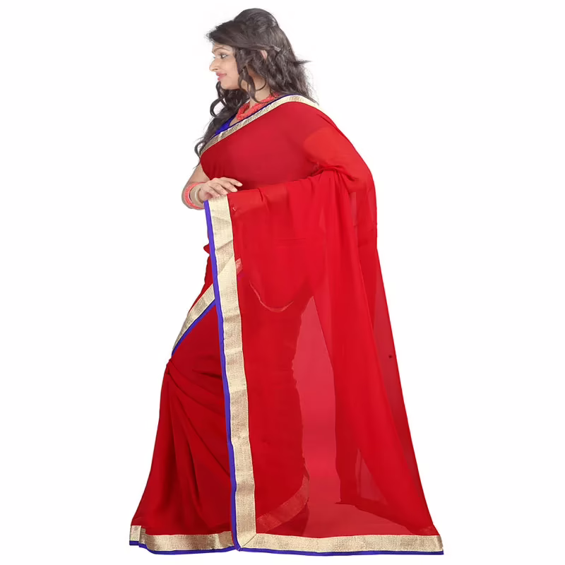 Lookslady Printed Red Chiffon saree