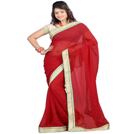 Lookslady Printed Red Chiffon saree