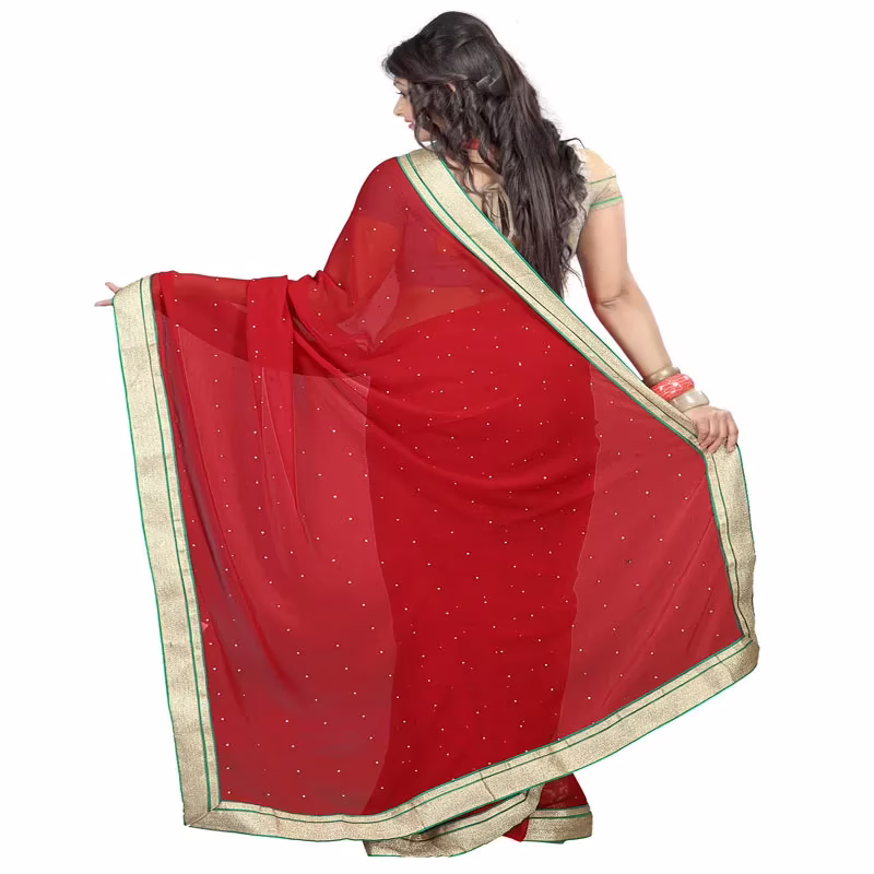 Lookslady Printed Red Chiffon saree