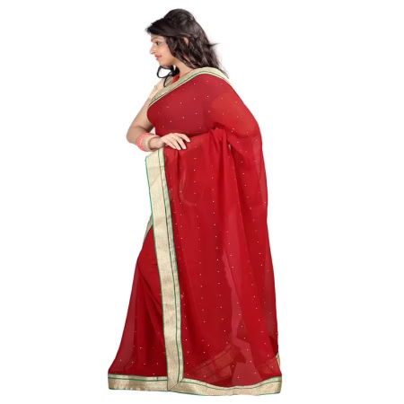 Lookslady Printed Red Chiffon saree
