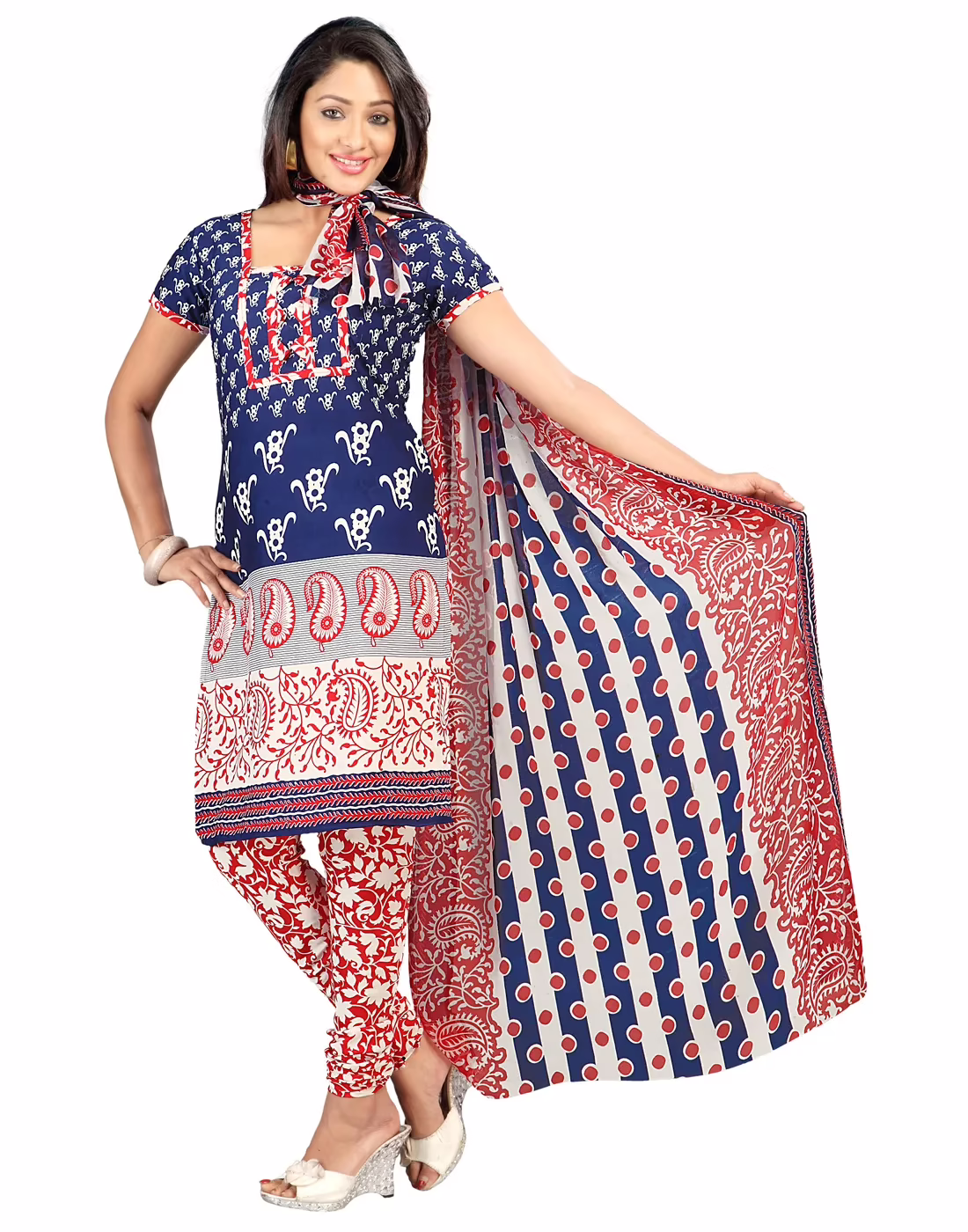 Lookslady Printed Blue Crepe Dress-Material